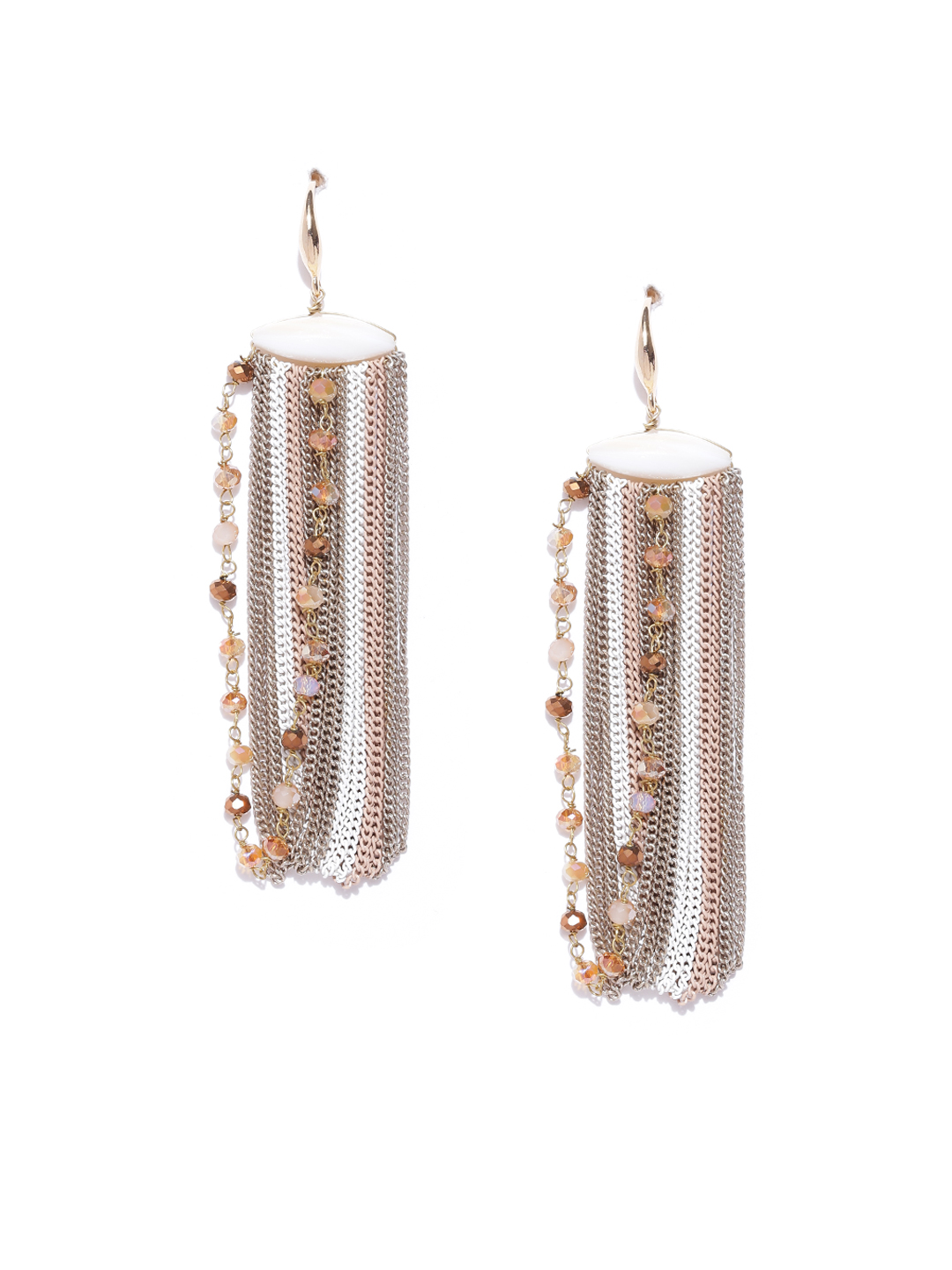YouBella Off-White Gold Plated Tasseled Drop Earrings